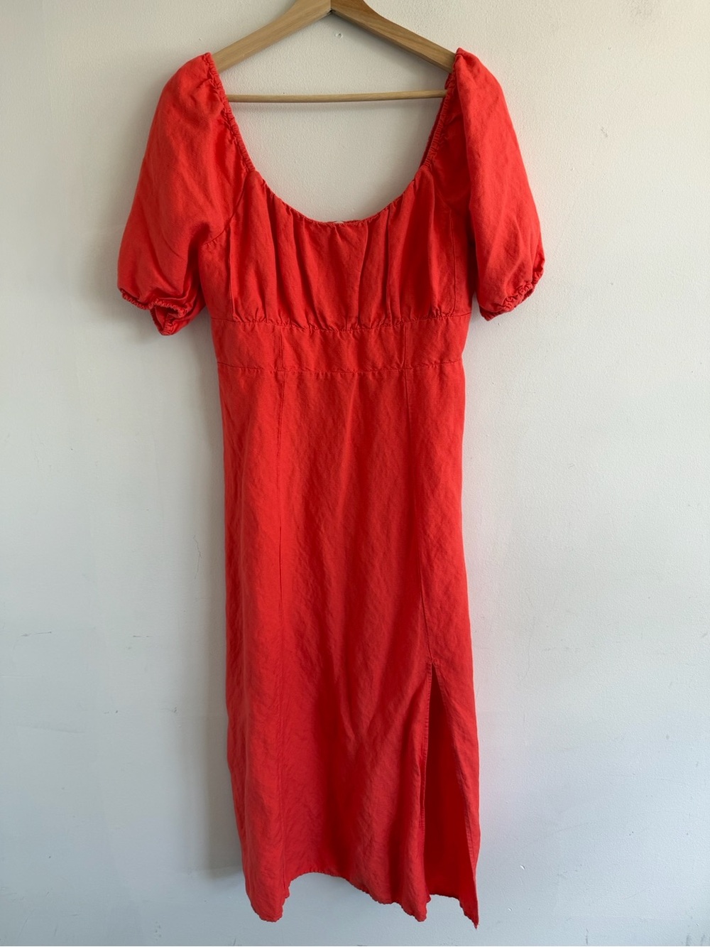 LOFT Red Puff-Sleeve Midi Dress